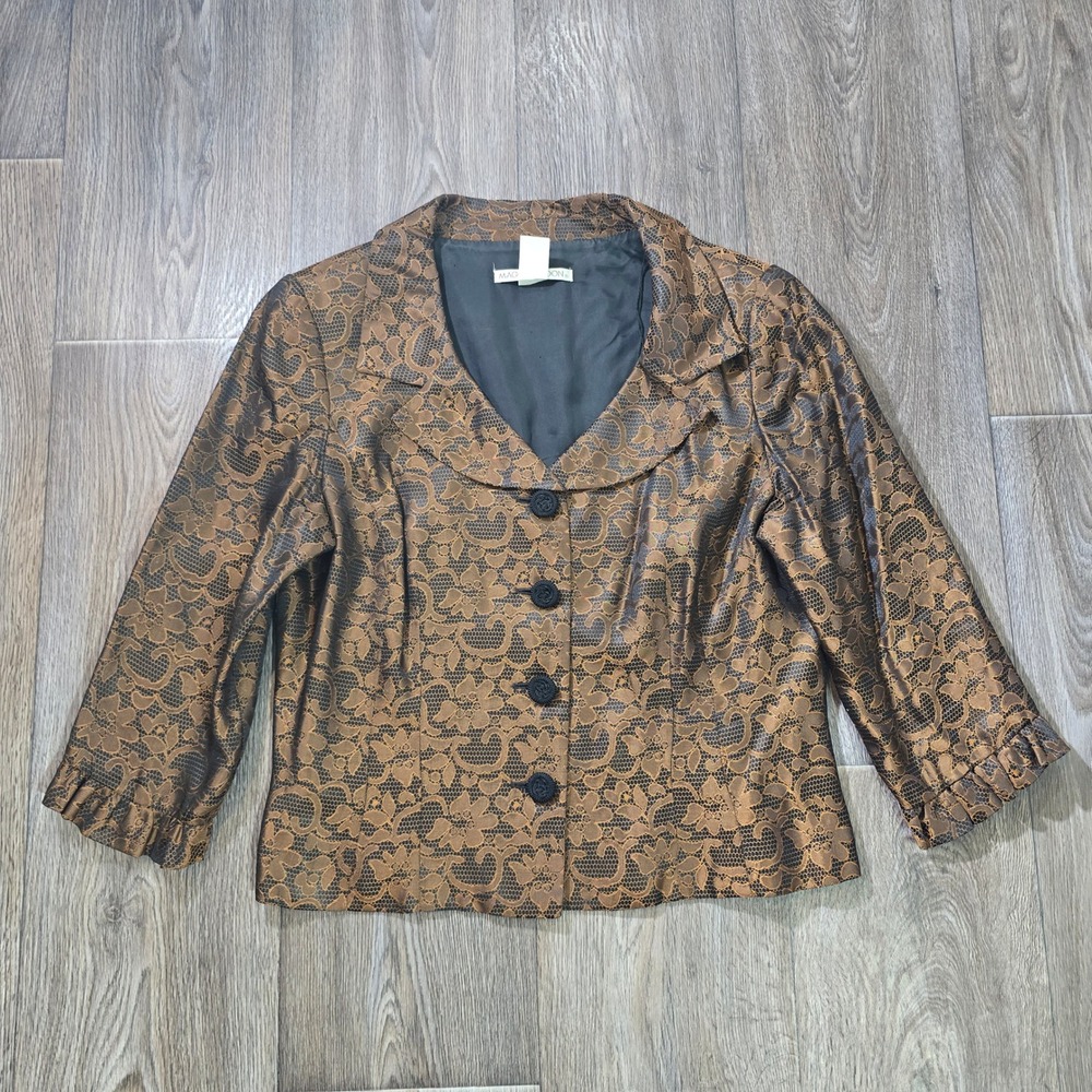 Maggy London Women's Brown Floral Lace Button Front 3/4 Sleeve Blazer Size 12